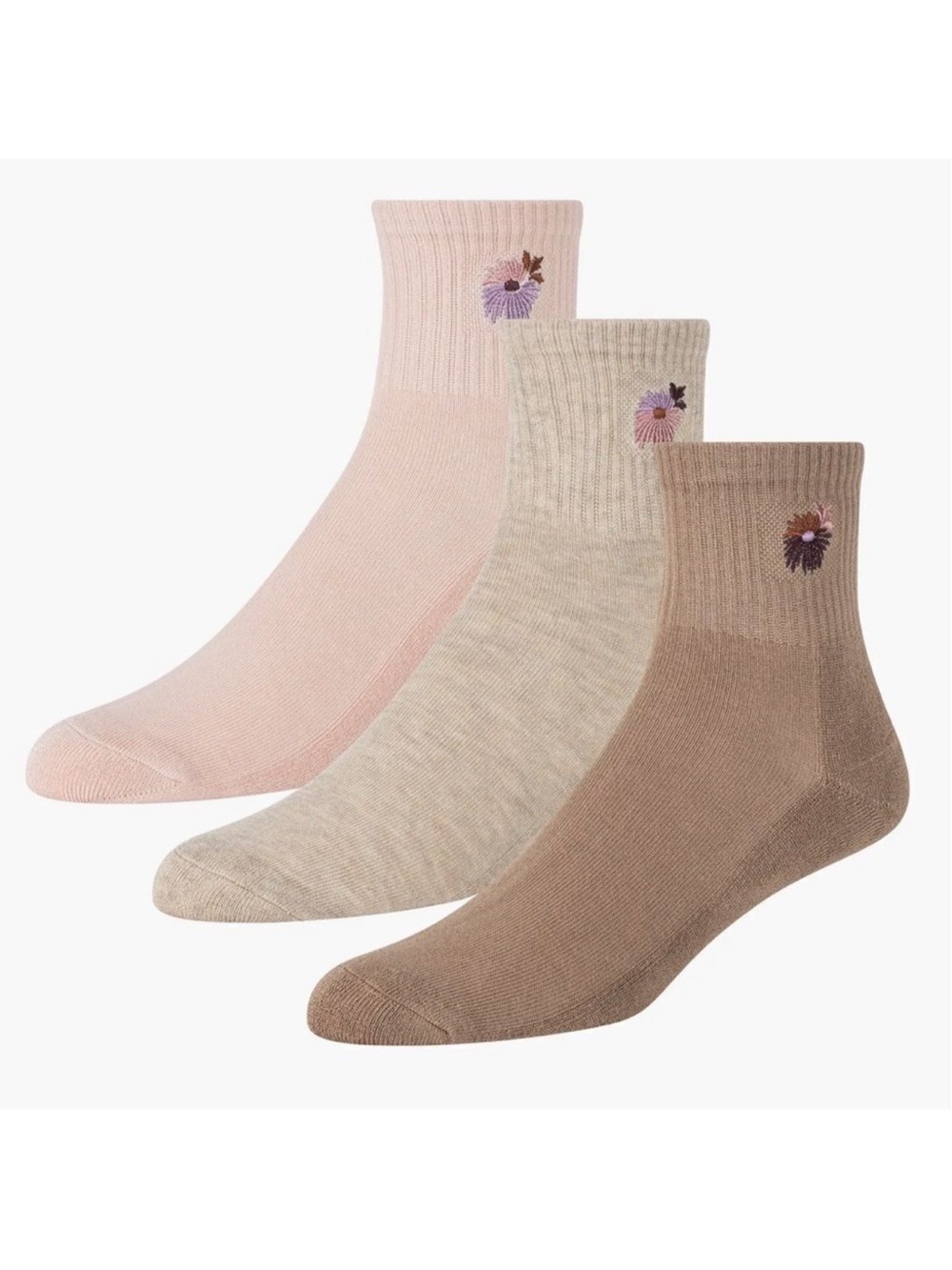 Ted Baker Earth Tones High Quarter Crew Floral Embroidery Stretch Socks 3pk